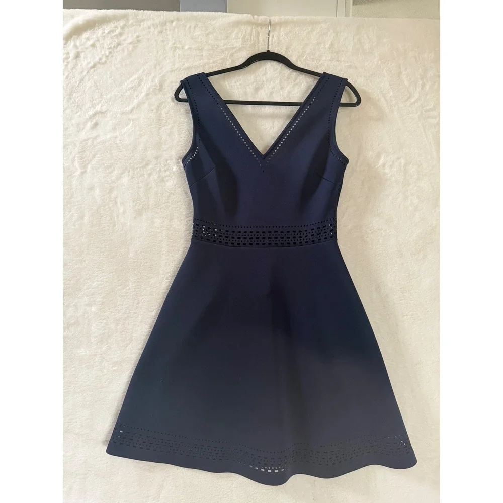Guess‎ Navy Blue Laser Cut Perforated Scuba Dress GDHVC7050 NVY